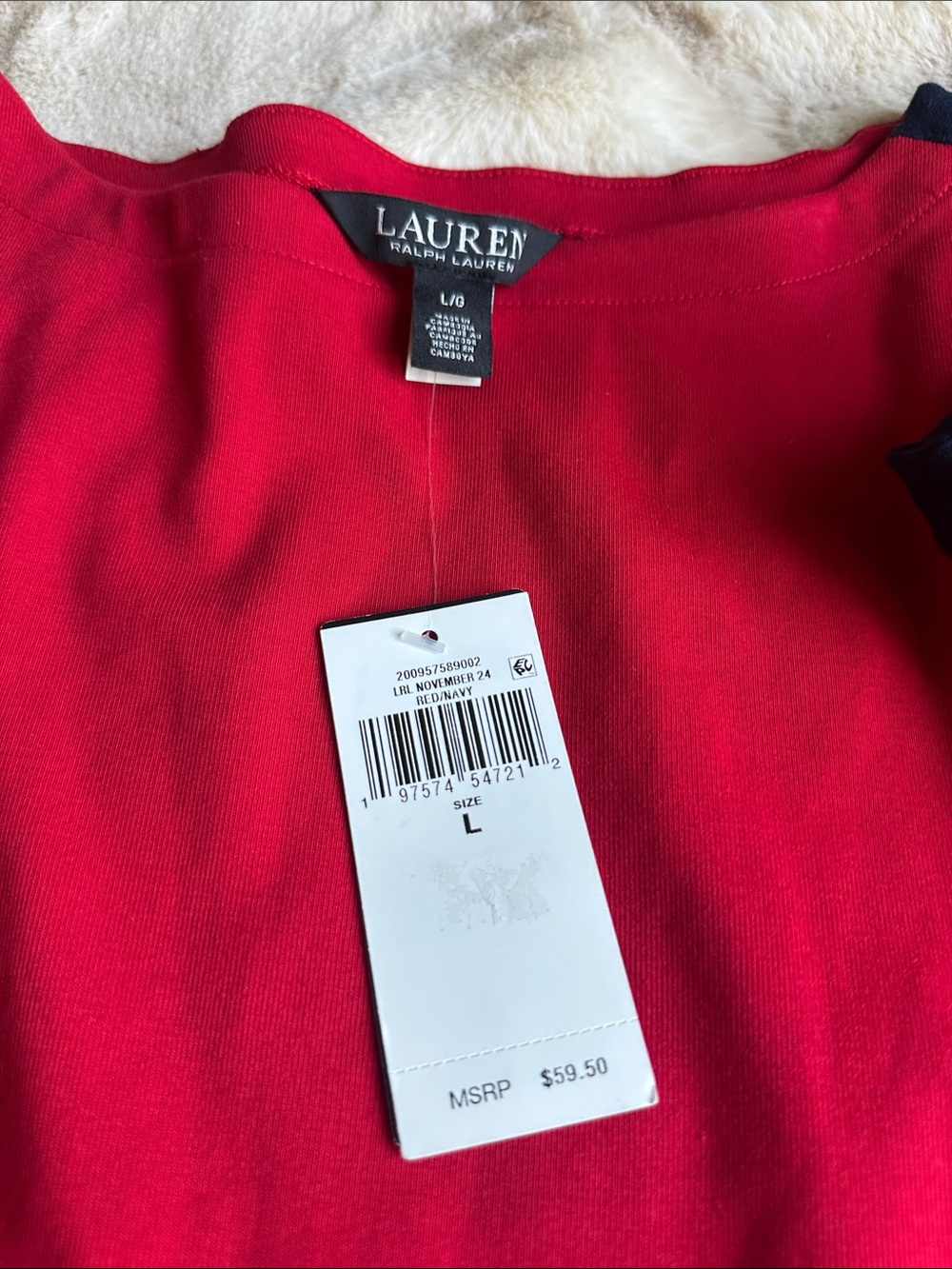 Lauren Ralph Lauren Two-Tone Stretch Cotton Elbow-Sleeve Tee. Sz L - Picture 6 of 11
